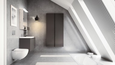 Moderno cuarto de baño con techo inclinado y muebles de baño Acanto