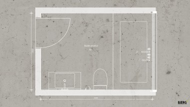 Este es el plano de planta del baño de 6 m2 de BJERG Arkitektur. (© Bjerg Arkitektur)