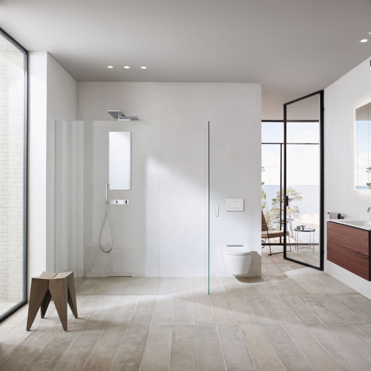 Un baño lujoso con ducha a ras de suelo Un baño lujoso con ducha a ras de suelo