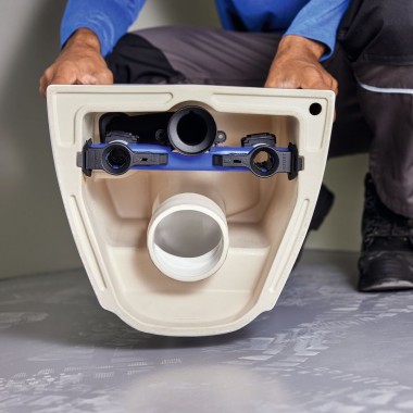 Soporte de montaje azul del inodoro Acanto (© Geberit) Soporte de montaje azul del inodoro Acanto (© Geberit)