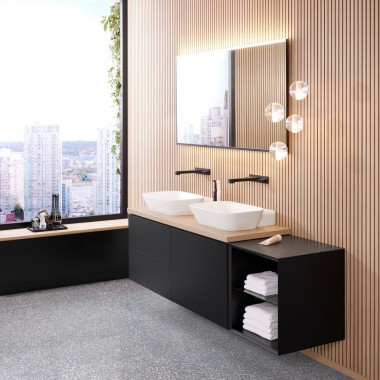 Espejo Geberit Option Plus con lavabo y mueble bajo para lavabo Geberit ONE