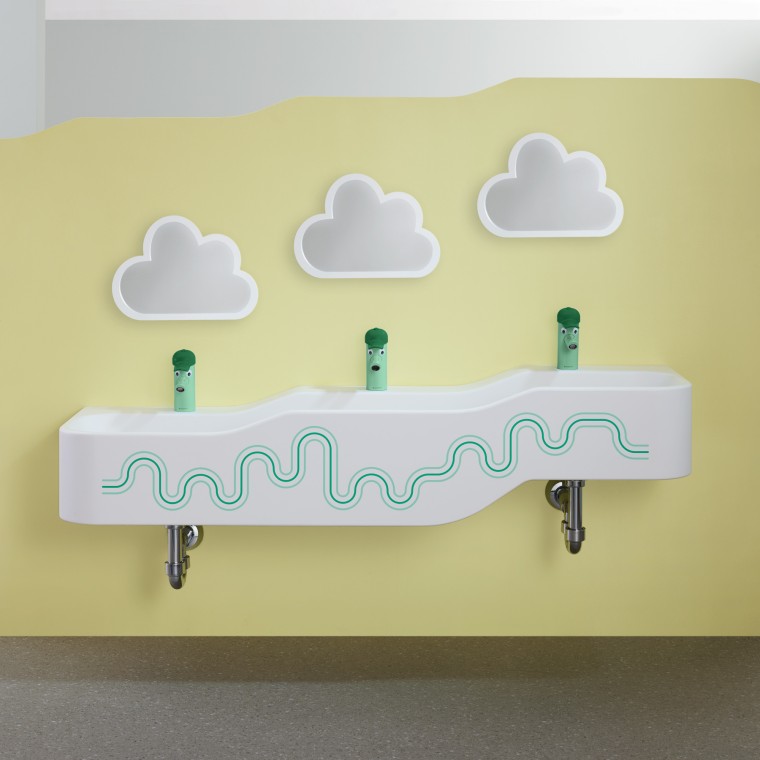 Espacio para jugar y lavarse Geberit Bambini en verde bosque y verde claro Espacio para jugar y lavarse Geberit Bambini en verde bosque y verde claro