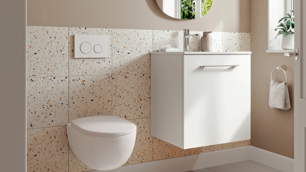 Aseo con inodoro, lavabo y mueble suspendidos de la serie Geberit Selnova Aseo con inodoro, lavabo y mueble suspendidos de la serie Geberit Selnova