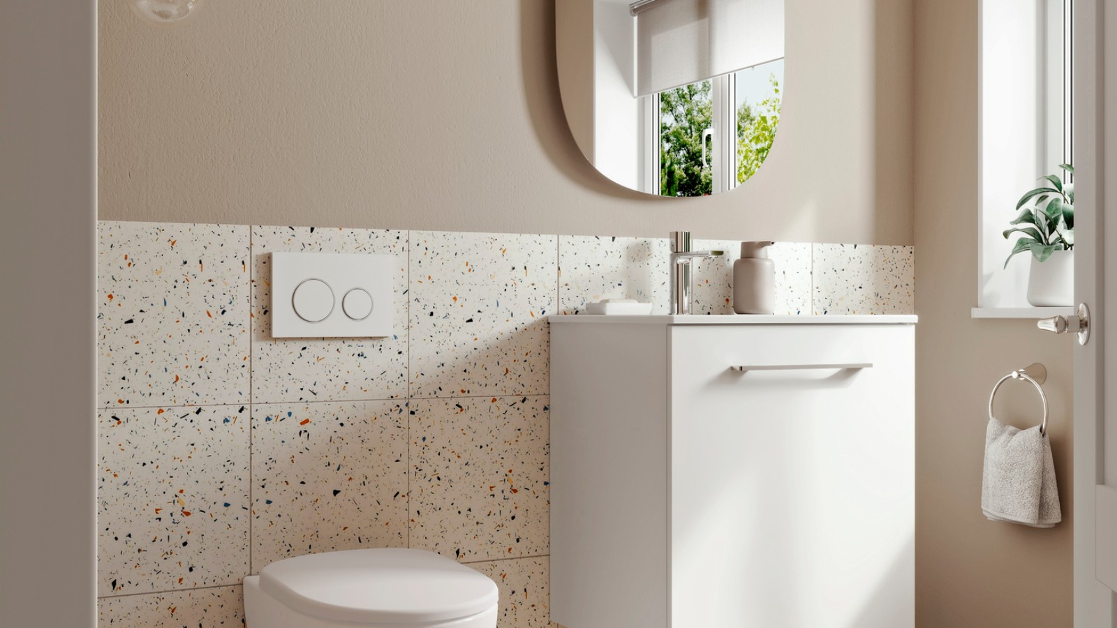 Aseo con inodoro, lavabo y mueble suspendidos de la serie Geberit Selnova Aseo con inodoro, lavabo y mueble suspendidos de la serie Geberit Selnova