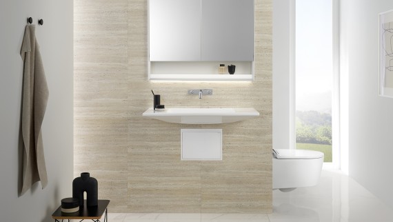 Menos rincones para el polvo gracias al sifón empotrado del lavabo Geberit ONE (© Geberit) Menos rincones para el polvo gracias al sifón empotrado del lavabo Geberit ONE (© Geberit)