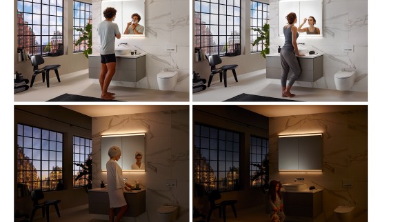 Diferentes ambientes de iluminación en el baño con el sistema Geberit ComfortLight (© Geberit)