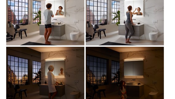 Diferentes ambientes de iluminación en el baño con el sistema Geberit ComfortLight (© Geberit) Diferentes ambientes de iluminación en el baño con el sistema Geberit ComfortLight (© Geberit)
