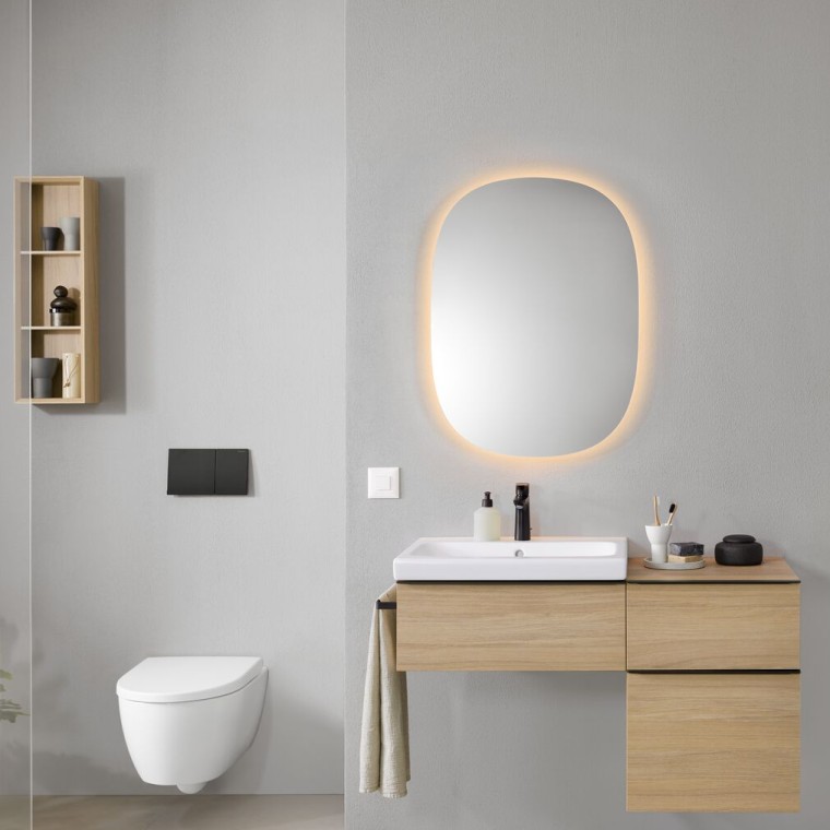 Mueble bajo para lavabo Geberit iCon con mueble auxiliar