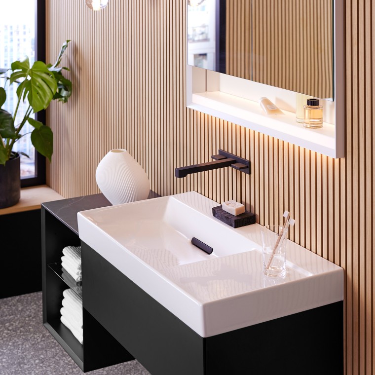 Mueble bajo para lavabo en negro mate Geberit ONE sin tirador Mueble bajo para lavabo en negro mate Geberit ONE sin tirador