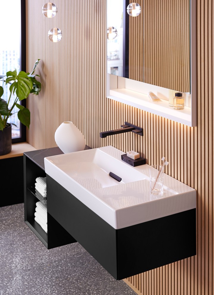 Productos en negro mate de la serie de baño Geberit ONE (© Geberit)