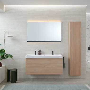 Lavabo de dos senos Geberit Acanto con muebles de baño en encina Lavabo de dos senos Geberit Acanto con muebles de baño en encina