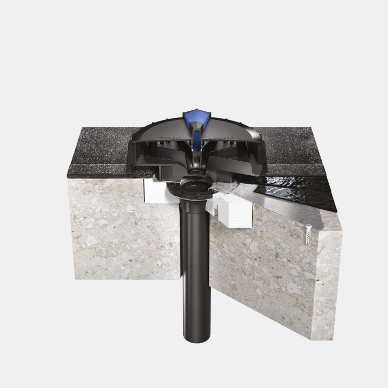 Installation of Geberit Pluvia on a concrete roof with bitumen roof foil