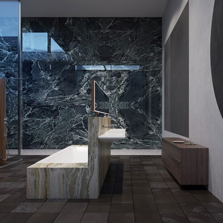 La bañera Geberit y la serie de baño Geberit ONE garantizan la coherencia del conjunto (© Bloomrealities/HTA für H.O.M.E. Haus 2022)