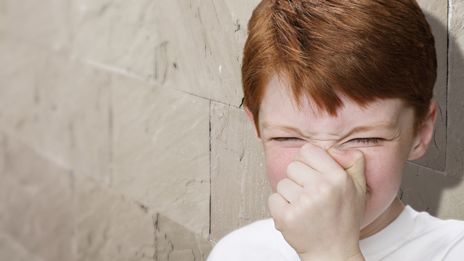 Niño tapándose la nariz Niño tapándose la nariz
