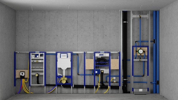 Pared de instalación con bastidores Geberit Duofix para urinario, inodoro, lavabo y ducha Pared de instalación con bastidores Geberit Duofix para urinario, inodoro, lavabo y ducha