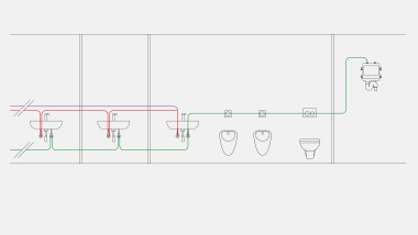 Ejemplo de tuberías de agua potable para control de caudal con descarga higiénica