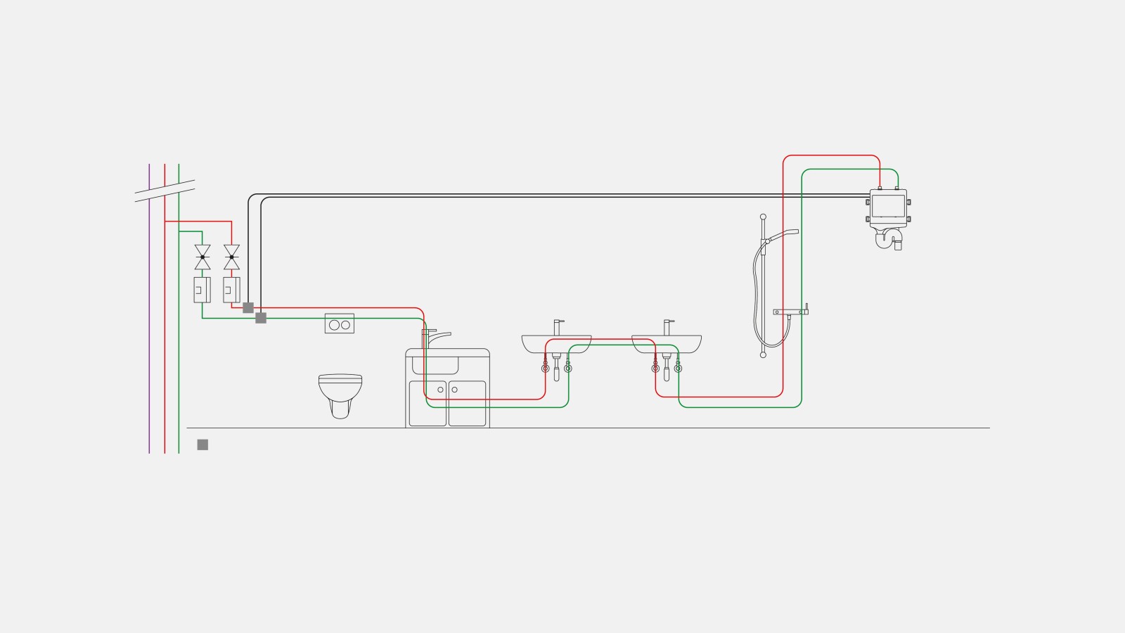 Ejemplo de tuberías de agua potable para control de consumo con descarga higiénica
