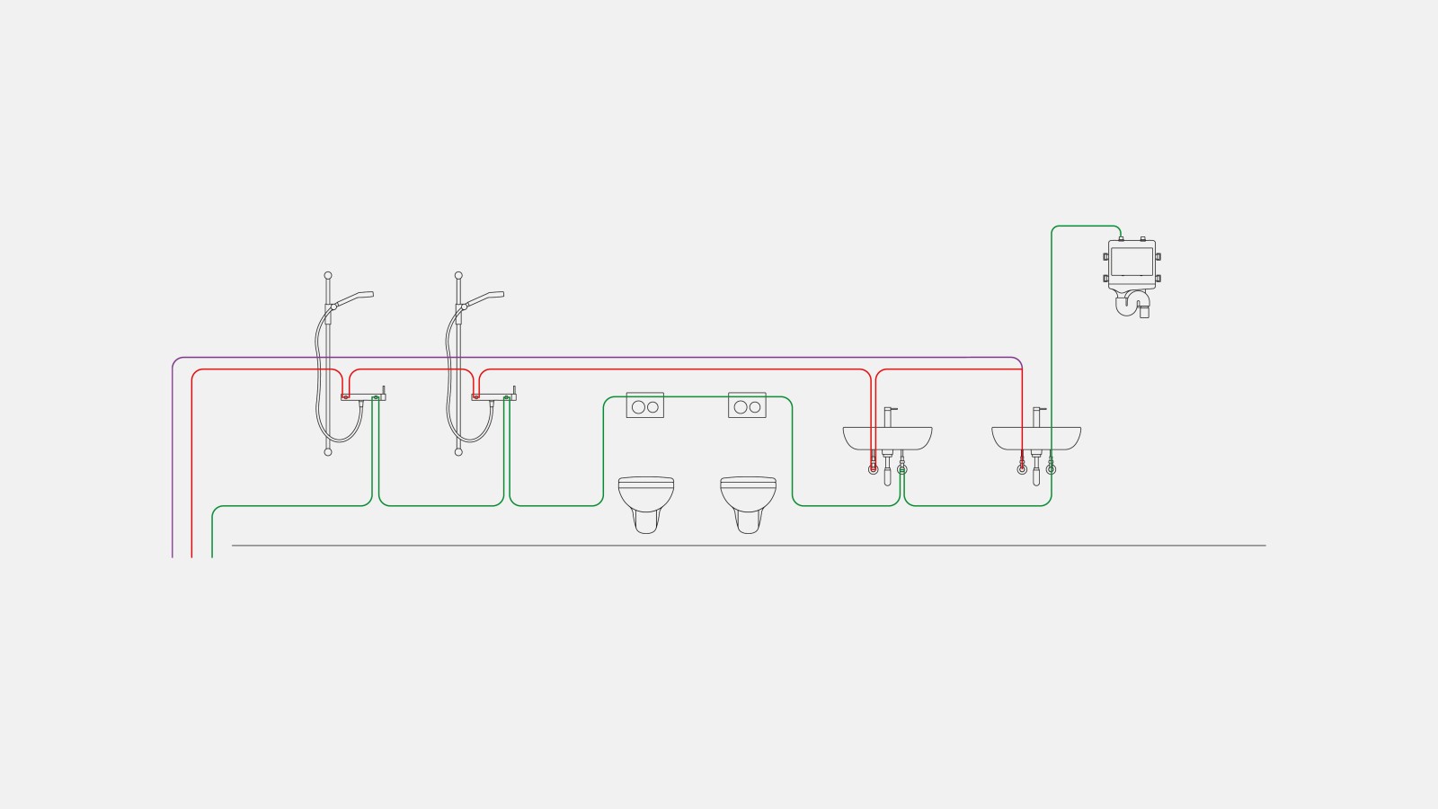 Ejemplo de tuberías de agua potable para control de intervalo con descarga higiénica