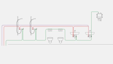 Ejemplo de tuberías de agua potable para control de intervalo con descarga higiénica
