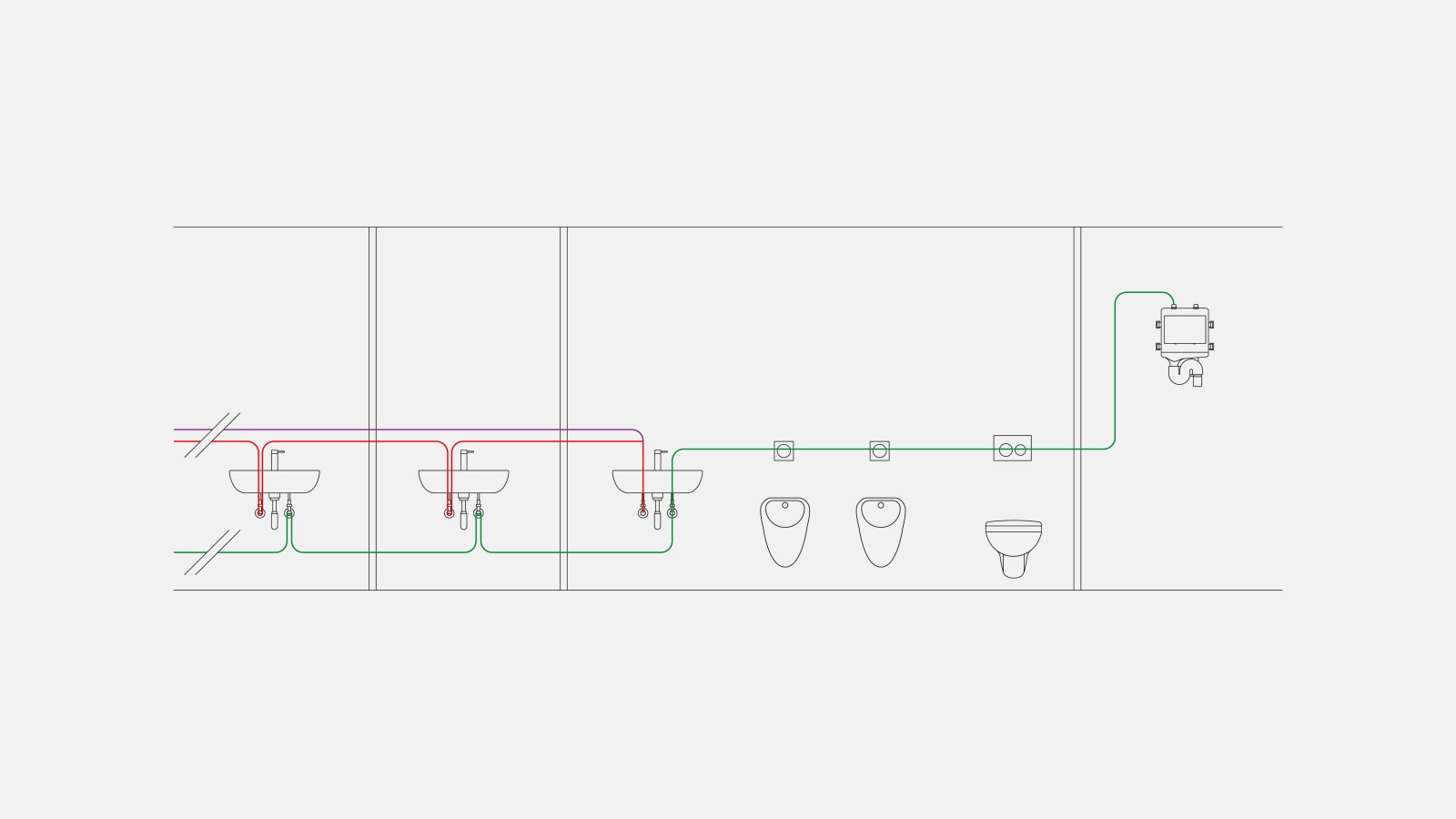 Ejemplo de tuberías de agua potable para control de tiempo con descarga higiénica