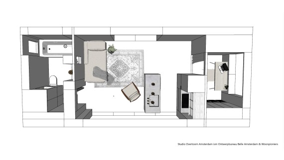 Dibujo de la Tiny House (© Woonpioniers) Dibujo de la Tiny House (© Woonpioniers)