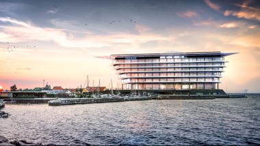 Una isla de ligereza flotante: La nueva sede de la empresa farmacéutica Ferring Pharmaceuticals en Kastrup, Dinamarca (©Foster&Partners)