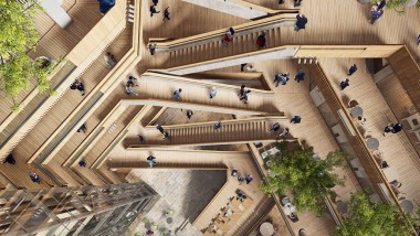 El corazón de la nueva sede es el atrio, un patio interior alrededor del cual hay escaleras y ascensores que llevan a las plantas superiores (©Foster&Partners)