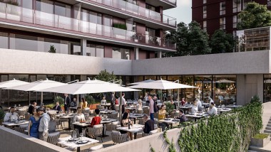 Las terrazas en la azotea y la gastronomía forman parte de la oferta (© Soravia) Las terrazas en la azotea y la gastronomía forman parte de la oferta (© Soravia)