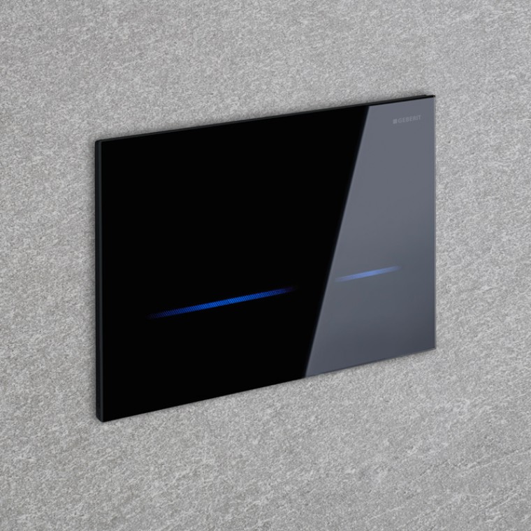 La placa de descarga Geberit Sigma80 activa la descarga del inodoro de forma automática. La placa de descarga Geberit Sigma80 activa la descarga del inodoro de forma automática.