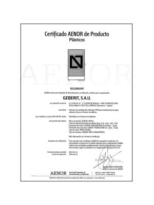 Certificado Aenor Geberit Mepla Certificado Aenor Geberit Mepla