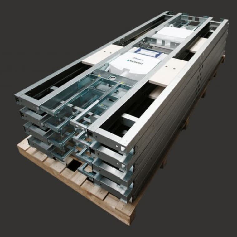 Cisternas empotradas Geberit insertadas en estructuras paredes baños modulares Cisternas empotradas Geberit insertadas en estructuras paredes baños modulares