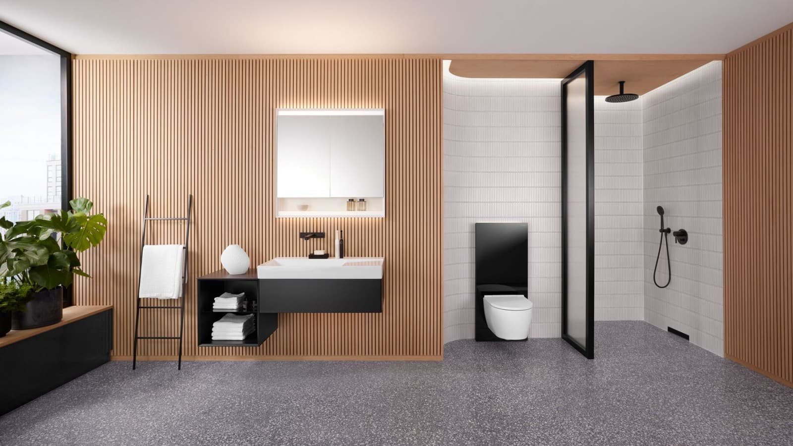 Baño con luz natural y luz en el espejo del armario Baño con luz natural y luz en el espejo del armario