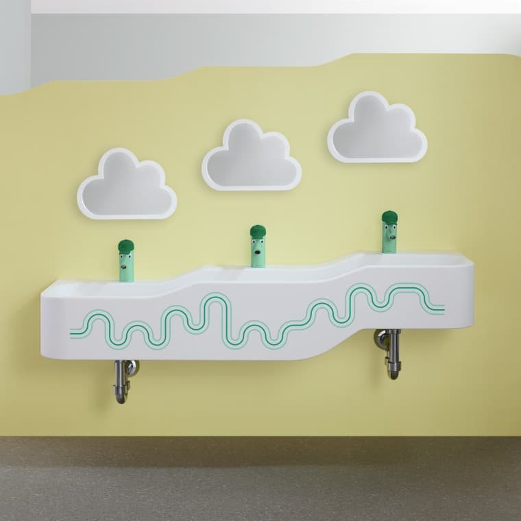 Espacio para jugar y lavarse Geberit Bambini en verde bosque y verde claro Espacio para jugar y lavarse Geberit Bambini en verde bosque y verde claro