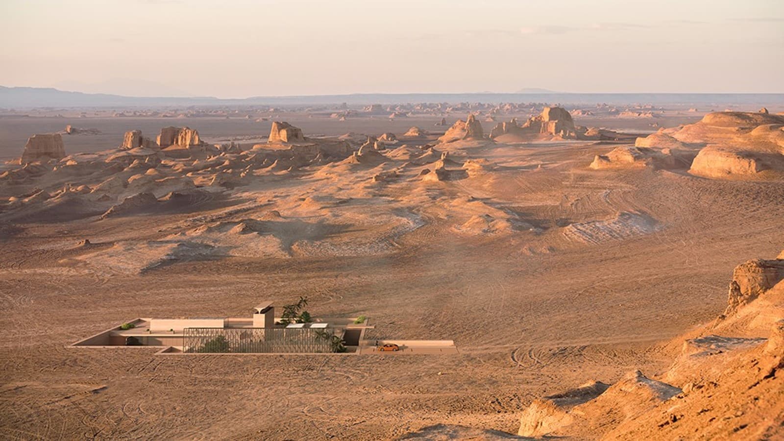 The H.O.M.E. Haus 2022 en el desierto. La tradicional torre de vientos, badgir, se alza desde el suelo como una majestuosa escultura (© Bloomrealities/HTA für H.O.M.E. Haus 2022) The H.O.M.E. Haus 2022 en el desierto. La tradicional torre de vientos, badgir, se alza desde el suelo como una majestuosa escultura (© Bloomrealities/HTA für H.O.M.E. Haus 2022)