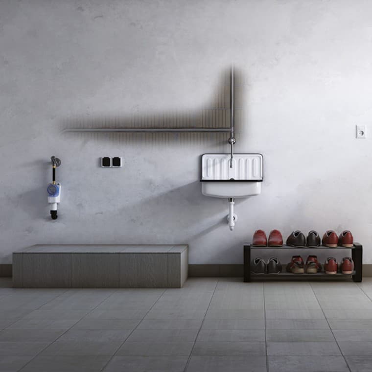 Ejemplo de aplicación para la descarga higiénica Geberit Rapid: tubos vacíos por instalaciones que no se usan Ejemplo de aplicación para la descarga higiénica Geberit Rapid: tubos vacíos por instalaciones que no se usan